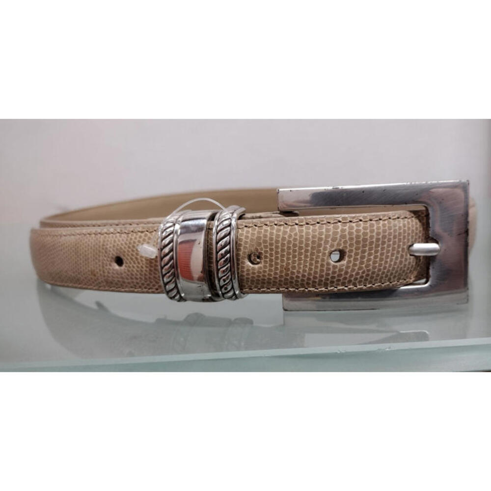 BRIGHTON Skinny Belt Reptile Leather Beige Color Wide Silver Color Buckle S 26